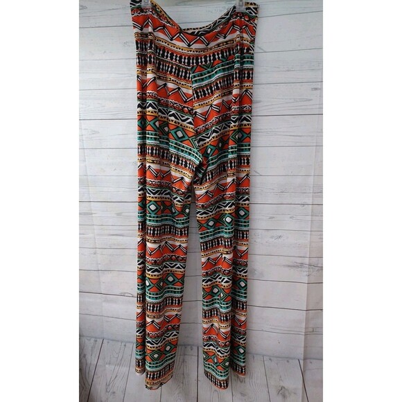 Superline Womens Wide Leg Palazzo Culotte Pants Geometric Red Green Stretch XL - Picture 1 of 6